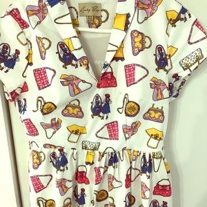 Lindy Bop fit & flare EUC print dress retro bags